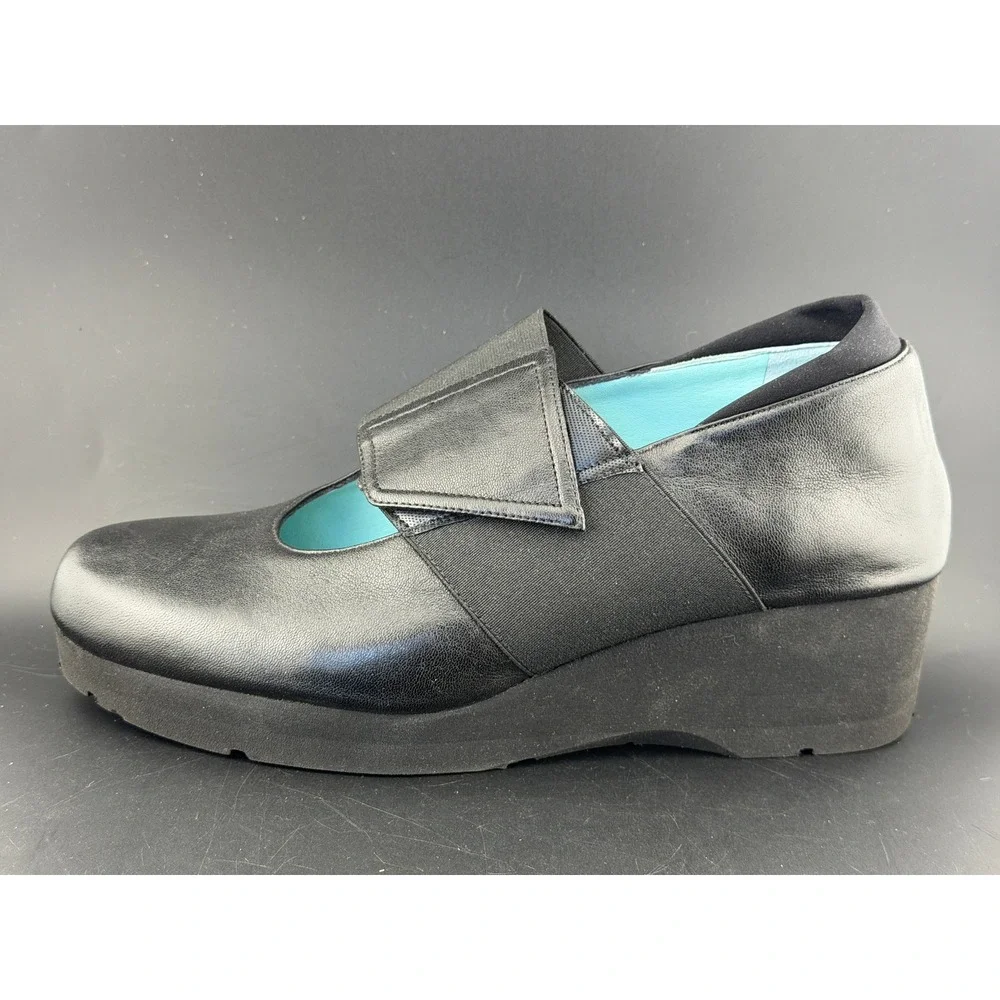 Thierry Rabotin-Black Leather Platform Wedge Shoes, Made in Italy, Womens 6.5/37